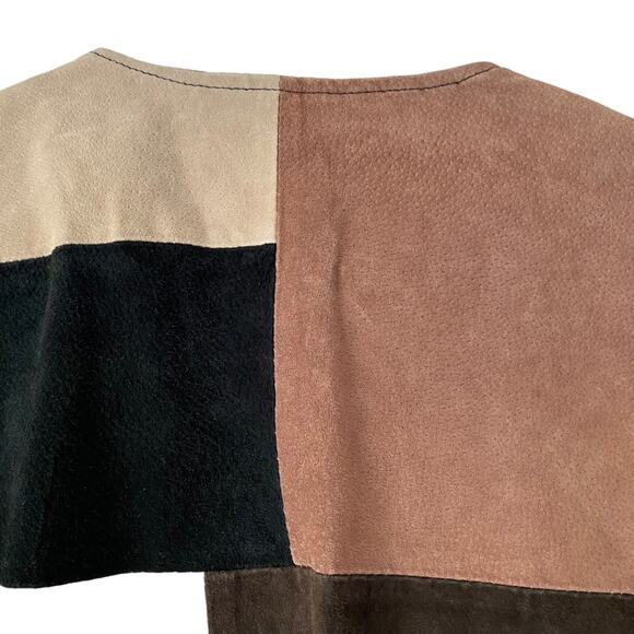 Vintage Suede Patchwork Karen Arnold Boho Zip Up Fitted Jacket size medium - Picture 6 of 7